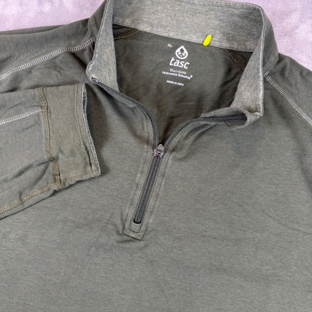 Tasc Performance Mens XL Bamboo Organic Cotton Quarter Zip Pullover Olive Green